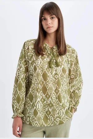 DeFacto Relax Fit Patterned Voile Long Sleeve Blouse Tunic