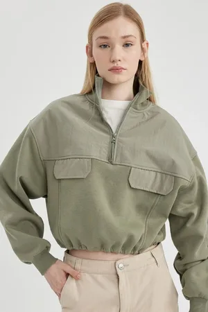 DeFacto Cool Zipper Collar Crop Thick Sweatshirt