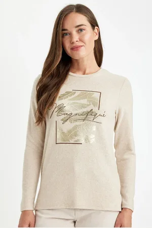 DeFacto Relax Fit Crew Neck Shiny Printed Long Sleeve T-Shirt