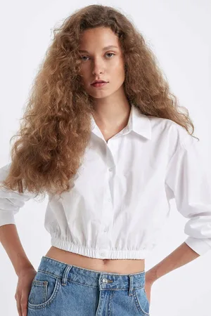 DeFacto Oversize Fit Shirt Collar Basic Straight Hem Elastic Poplin Long Sleeve Shirt