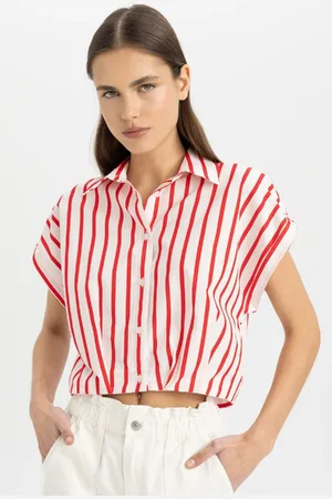 DeFacto Crop Striped Short Sleeve Poplin Shirt