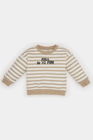 DeFacto Baby Boy Crew Neck Printed Inside Soft Feather Striped Sweatshirt