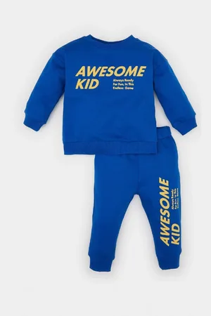 DeFacto Baby Boy 2-Piece Set Crew Neck Printed Sweatshirt Elastic Tracksuit Bottoms