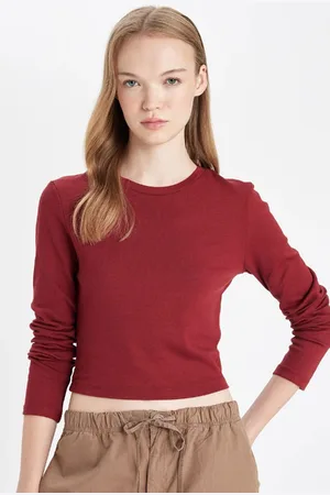DeFacto Cool Fitted Crew Neck Rib Basic Plain Long Sleeve T-Shirt