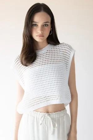 DeFacto Crop Knit Patterned Cotton Crochet Sweater