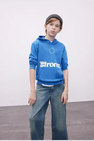 DeFacto Boy Blue Text Printed Pocket Hooded School Sweatshirt