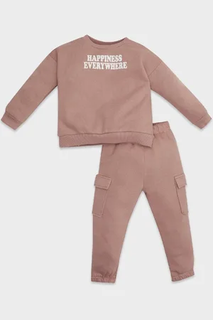DeFacto Baby Girl 2-Piece Set Printed Crew Neck Sweatshirt Stretchy Waisted Sweatpants