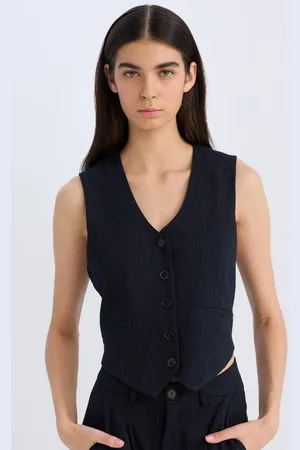 DeFacto V Neck Striped Buttoned Blazer Vest