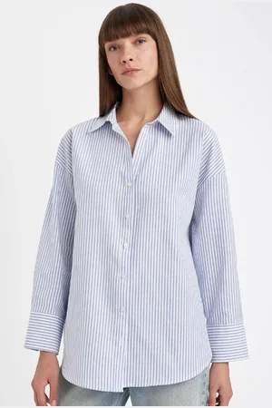 DeFacto Oversize Shirt Collar Striped Oxford Long Sleeve Shirt