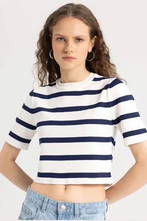 DeFacto Fitted Crew Neck Striped Short Sleeve Knitted T-Shirt