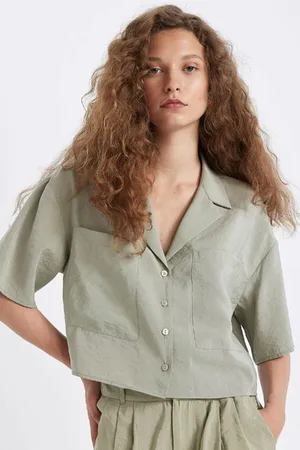 DeFacto Oversize Wide Pattern Pajama Collar Modal Short Sleeve Shirt