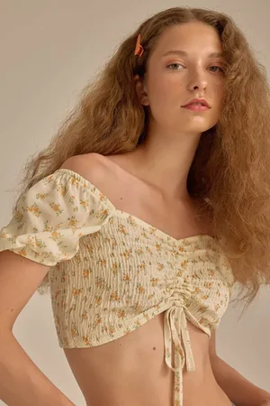 DeFacto Fitted Crop Patterned Moroccan Short Sleeve Blouse