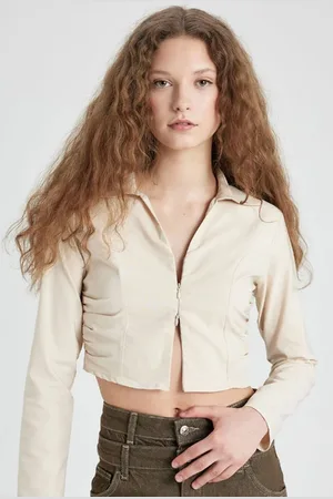 DeFacto Fitted Shirt Collar Bengalin Long Sleeve Blouse