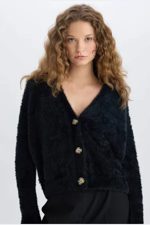 DeFacto Oversize Wide Pattern V Neck Knitwear Cardigan