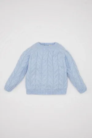 DeFacto Baby Girl Blue Crew Neck Knitted Patterned Sweater
