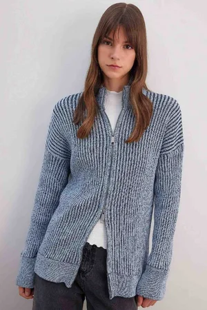 DeFacto Regular Fit Stand Collar Zippered Knitwear Cardigan