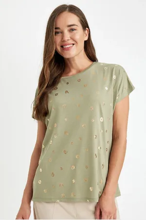DeFacto Regular Fit Crew Neck Shiny Printed Short Sleeve T-Shirt