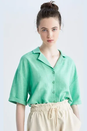 DeFacto Relax Fit Jacket Collar Short Sleeve Linen Shirt U2927az22hs