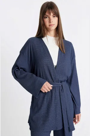 DeFacto Relax Fit Shawl Collar Belted Crepe Kimono