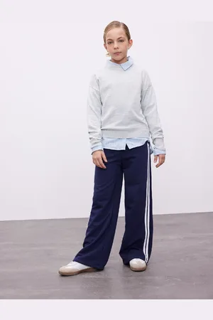 DeFacto Girl Navy Blue Wide Leg Wide Leg Striped Tracksuit Bottoms