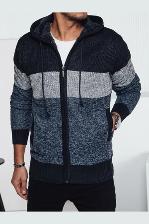 D-Street Sweter męski ocieplany z kapturem granatowy