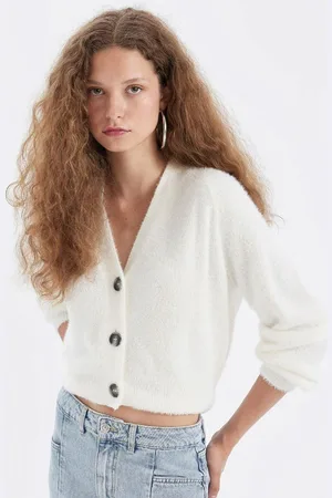 DeFacto Oversize Wide Pattern V Neck Basic Plain Buttoned Knitwear Cardigan
