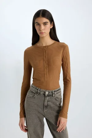 DeFacto Slim Fit Slim Fit Crew Neck Casual Ribbed Camisole Long Sleeve T-Shirt