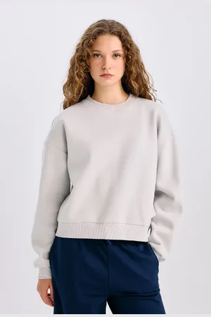 DeFacto Regular Fit Crew Neck Basic Thick Fabric Gray Sweatshirt