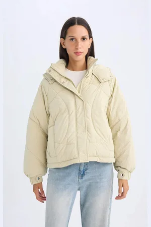 DeFacto Water Repellent Hooded Quilted Pocket Zippered Coat