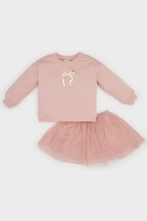 DeFacto Baby Girl 2-Piece Set Crew Neck Shiny Printed Sweatshirt Tutu Skirt