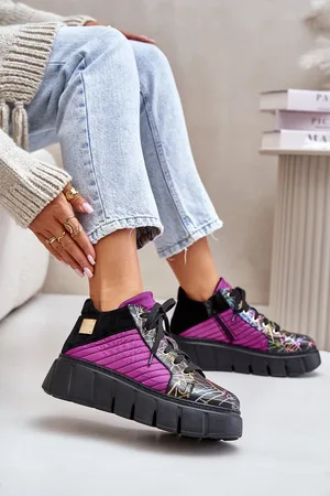 Maciejka Kožené sneakersy na platformě fuchsie