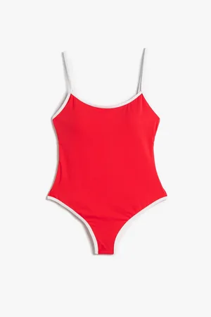 Koton Thin Straps Swimsuit with Piping Detailed Coated