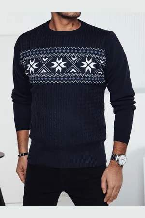 D-Street Sweter męski w śnieżynki granatowy