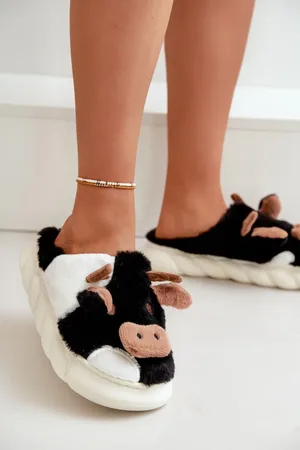 HERS FK1 Dámské černé kožené pantofle krávy Remiola