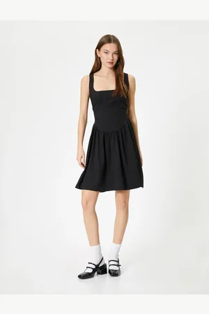 Koton Thick Strap Mini Dress Slim Fit U Neck