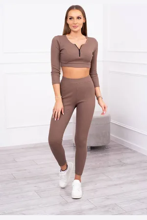 Kesi Žebrovaný crop top set mocca