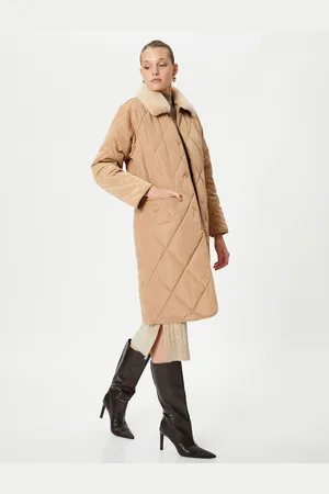 Koton Puffer Quilted Coat Plush Collar Pocket Detailed