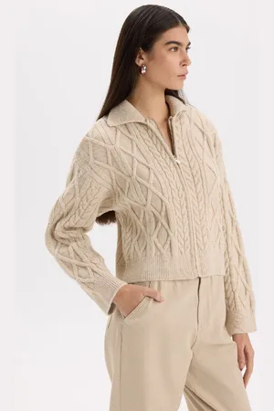DeFacto Regular Fit Polo Collar Zippered Knitwear Cardigan