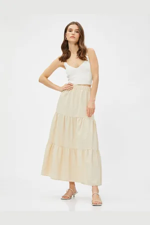 Koton Striped Layered Long Skirt with Elastic Waist