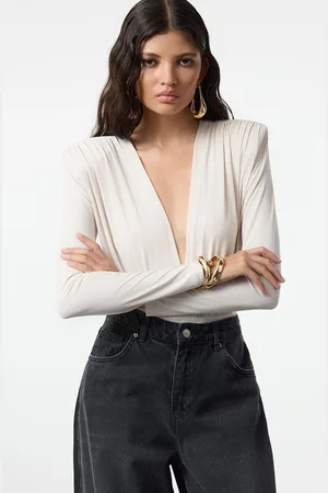 Trendyol Stone Knitted Double Breasted V-Neck Body