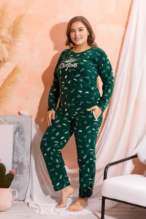 Trendyol Curve Green Christmas Patterned Knitted Pajama Set