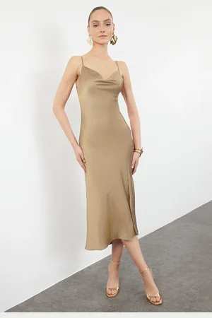 Trendyol Mink Lined Woven Satin Elegant Evening Dress