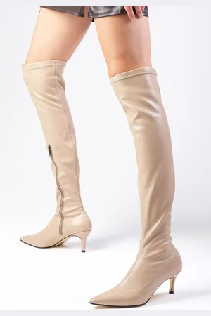 Mio Gusto Latisha Skin Color Short Heeled Stretch Boots