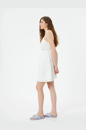 Koton Mini Strap Dress Sweetheart Neck Cotton Embroidery Detailed