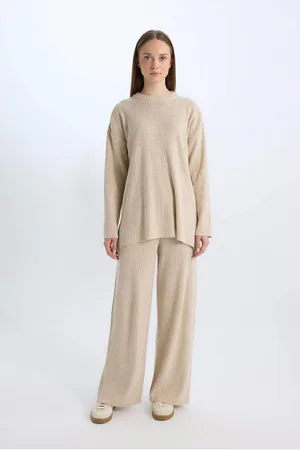 DeFacto Relax Fit Wide Leg Basic Straight Elastic Waist Knitwear Trousers