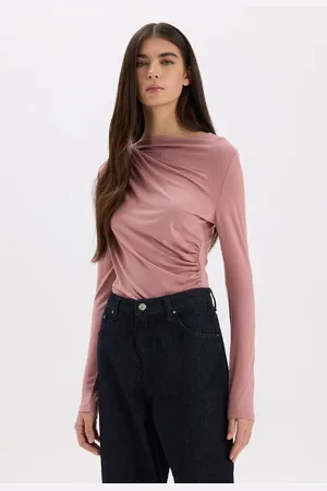 DeFacto Slim Fit Slim Fit Boat Neck Basic Solid Long Sleeve Blouse