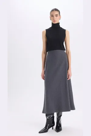 DeFacto A Cut Elastic Waist Basic Plain Normal Waist Maxi Skirt