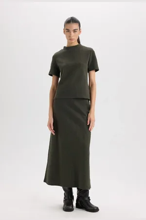 DeFacto A Cut Elastic Waist Basic Plain Normal Waist Maxi Skirt