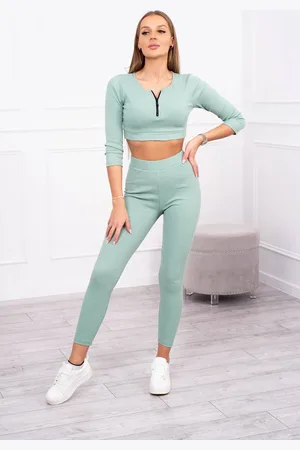 Kesi Žebrovaný crop top set tmavě mátový