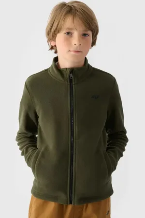 4F Klučičí Fleecová Mikina S Límcem Khaki JWMM00TFLEM245-36S